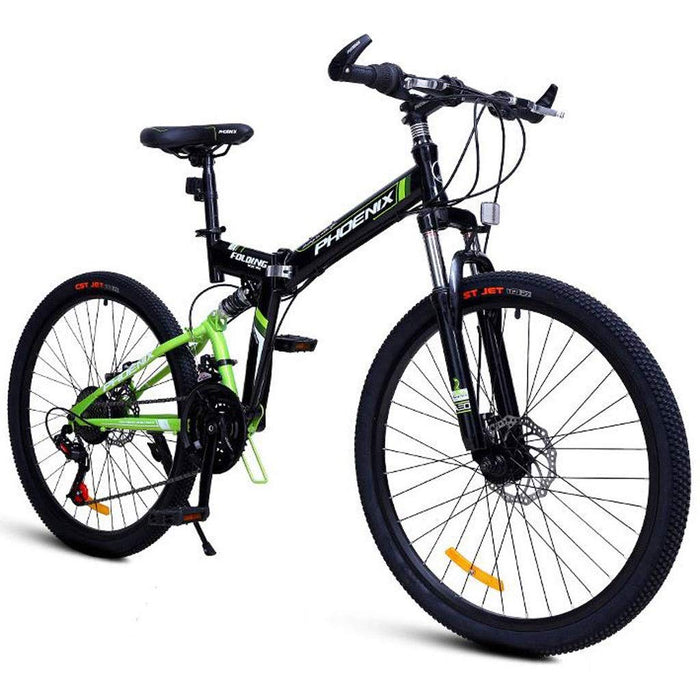 JLFSDB Rower górski, 24/26-calowe składane rowery górskie 24 prędkości Lekka rama ze stali węglowej Hamulec tarczowy Przednie zawieszenie (kolor: zielony, rozmiar: 61 cm)