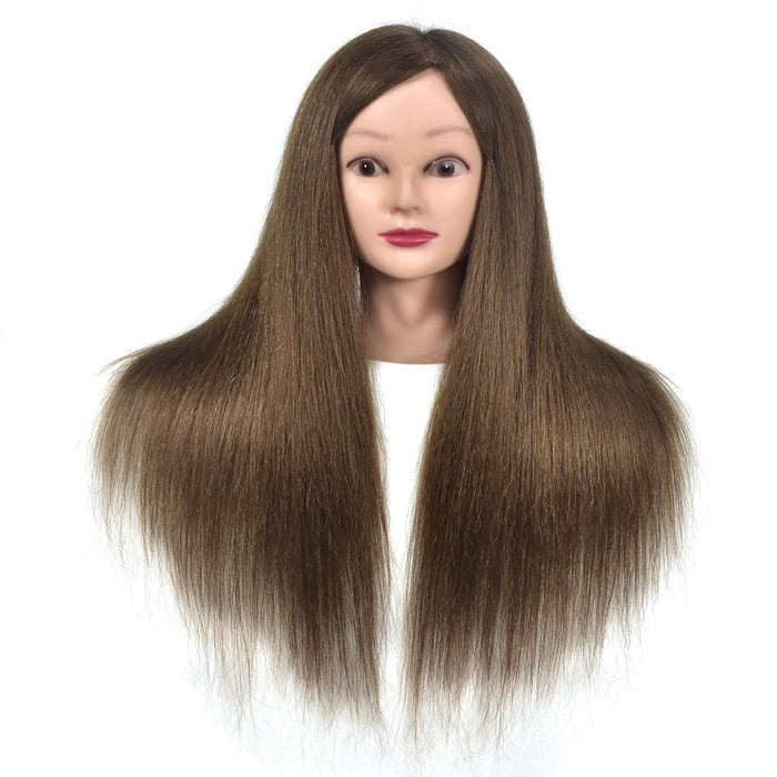 ErSiMan Kobieca kosmetologia głowa manekina ze 100% ludzkimi włosami 50 cm głowa manekina do strzyżenia włosów fryzjerstwo trening głowa lalka głowa z zaciskiem