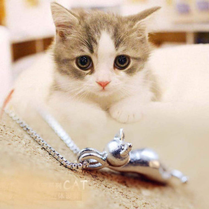 Wonvin Damski naszyjnik, biżuteria ze srebra 925, łańcuszek z zawieszką ze słodkim kociakiem (srebrny)