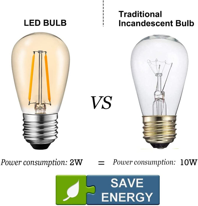 Suncan S14 E27 Edison żarówka LED, 2 W = 10 W, styl vintage, szkło bursztynowe, ciepła biel 2700 K, kąt świecenia 360°, bez możliwości ściemniania, 10 sztuk w opakowaniu