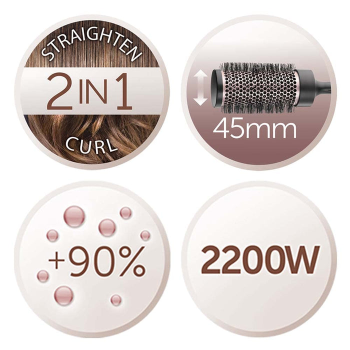 Remington suszarka do włosów z jonizacją, 3 ust. temperatury i 2 ust. nawiewu, tryb Turbo, koncentrator, 2 klipsy, dyfuzor i szczotka 45mm, lekka, moc 2200W, czarna, Curl&Straight Confidence PRO D5707