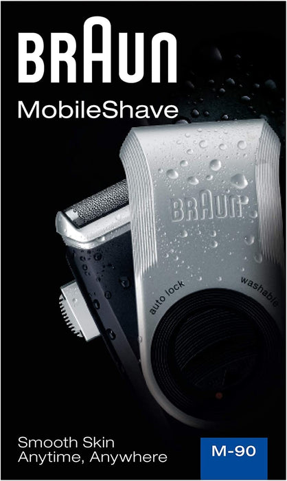 Braun PocketGo mobilna golarka podróżna do golarki, w podróży, w pełni zmywalna, M90, czarna/srebrna