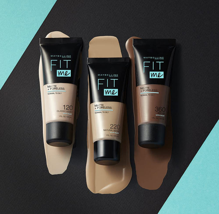 Maybelline New York Fit Me Matte+Poreless matujący podkład dla skóry mieszanej i tłustej, fluid z glinką kosmetyczną, naturalny mat bez świecenia, 100 Warm Ivory, 30 ml