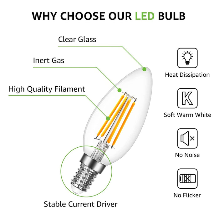Lepro Żarówka LED E14, 4,5 W, E14 LED, E14 LED, ciepła biel, 6 sztuk, 470 lumenów, klasyczna lampa w kształcie świecy, 2700 kelwinów ciepła biel, zastępuje 40 W, E14 Edison Vintage