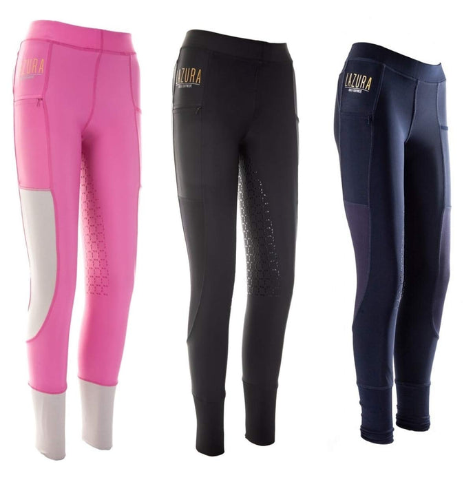 LAZURA Unisex – legginsy do jazdy konnej, czarne, 122-128