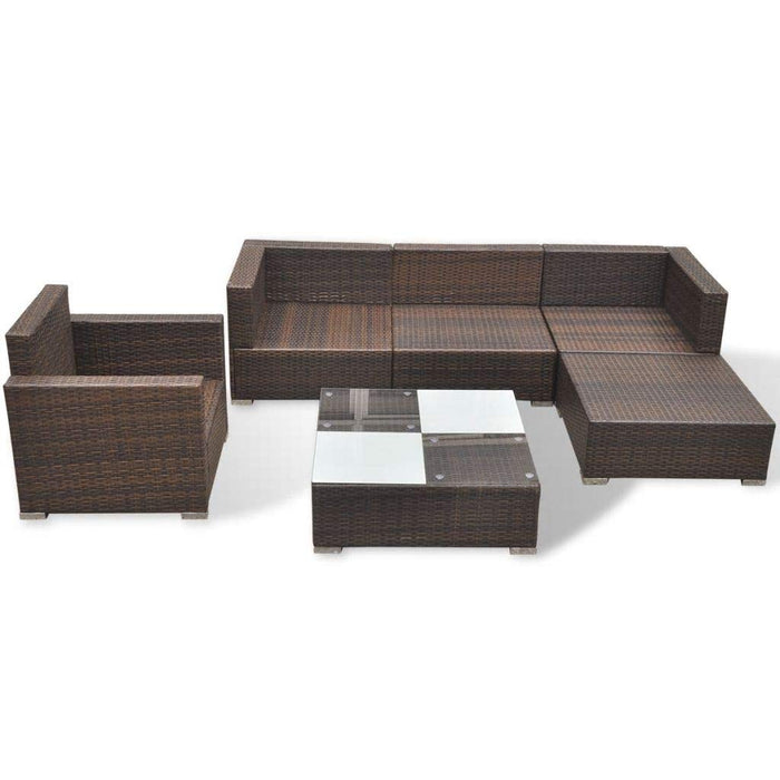 vidaXL Meble ogrodowe 6-częściowy zestaw mebli ogrodowych z nakładkami, zestaw mebli do siedzenia, sofa, sofa ogrodowa, meble z rattanu, kolor brązowy