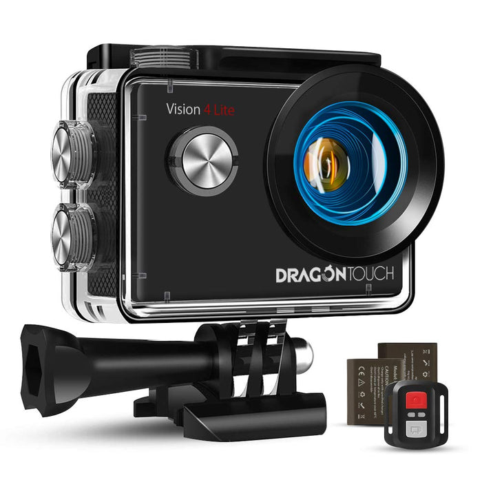 Dragon Touch Kamera sportowa 4K, 20 MP EIS odporna na wstrząsy podwodna 30 m wodoodporna kamera WiFi Action Cam z zestawem akcesoriów montażowych - Vision 4 Lite
