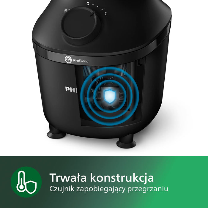 Mikser Stojący Philips, Moc 450 W, Technologia Problend, Plastikowy Zbiornik O Pojemności 1,9 L, Z Butelką Do Picia, Czarny, HR2041/41