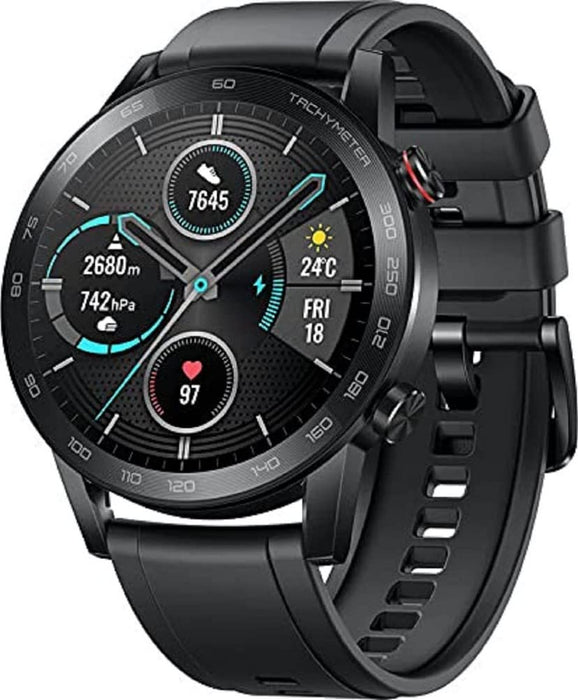 HONOR MagicWatch 2 46 mm Smart Watch, monitor aktywności fitness z monitorem tętna i stresu, trybem ćwiczeń, aplikacją do biegania i wbudowanym głośnikiem i mikrofonem, czarny