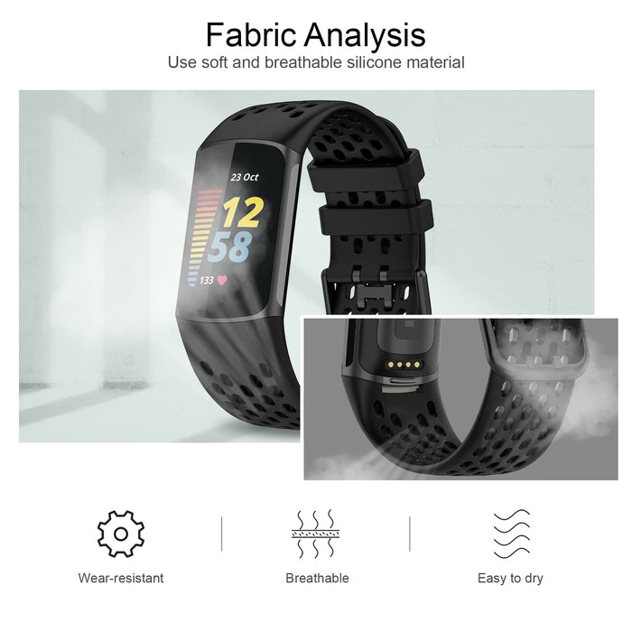 TopPerfekt Paski sportowe zgodne z paskiem Fitbit Charge 5, regulowane, oddychające, miękkie, silikonowe, sportowe, zapasowe, opaska na rękę, bransoletka do trackera aktywności Charge 5, uniseks