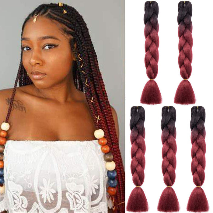 SEGO 5 sztuk pasemek do przedłużania włosów, ombre, kolor ombre, plecione, 2 odcienie 61 cm, czarne i czerwone