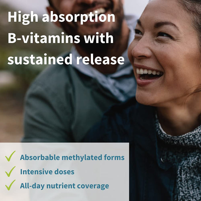 Super B-Complex – Kompleks metylowanych witamin B o wysokim stężeniu z folianem, B6 i B12 plus witamina C, wysoce przyswajalne i aktywne formy, 60 tabletek