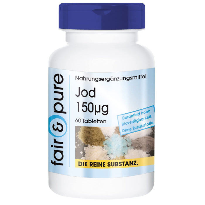 Tabletki jodowe 150mcg z jodku potasu - 100% dziennego zapotrzebowania - wegańskie - bez stearynianu magnezu - 60 tabletek