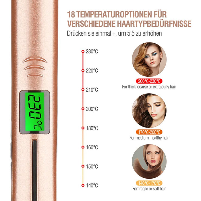 Culwad Prostownica do włosów 2 w 1, prostownica i lokówka z wyświetlaczem LCD, temperatura i obracająca się regulacja temperatury (140-230°C), podwójne napięcie