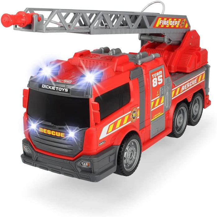 Dickie Toys 203308371 Straż pożarna Fire Fighter 36 cm, migające światła, efekty dźwiękowe, pojazd strażacki i ruchoma drabina, funkcja psikania wodą, trafiony prezent dla dzieci od 3 lat