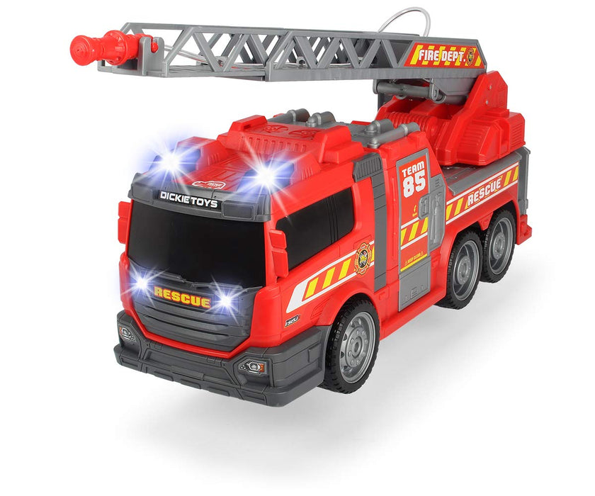 Dickie Toys 203308371 Straż pożarna Fire Fighter 36 cm, migające światła, efekty dźwiękowe, pojazd strażacki i ruchoma drabina, funkcja psikania wodą, trafiony prezent dla dzieci od 3 lat