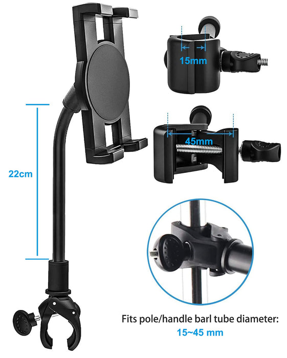 Gooseneck uchwyt na tablet do roweru spinningowego, woleyi uchwyt na tablet do ćwiczeń na rowerze, do użytku wewnątrz na siłownię, stojak na tablet do iPada Pro 12,9 Air Mini, Galaxy Tabs, iPhone More 4-13" telefon komórkowy i tablety