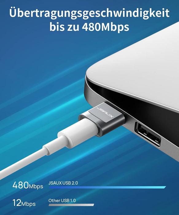 JSAUX Adapter USB A na USB C [2 sztuki] USB typ C kompatybilny z MacBook Pro 2018/2017/2016, Samsung Galaxy A70/A50/S9/S8//S8+/Note 8, Google Pixel 2/2XL, Nexus 6P/5X, LG G5/G6 szary