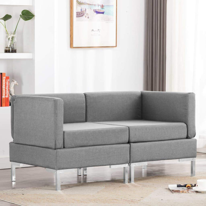 Irfora Modular sofa narożna modułowa sofa środkowa, rattan, sofa narożna, meble ogrodowe, kanapa narożna, 2 sztuki, z nakładkami, materiał jasnoszary