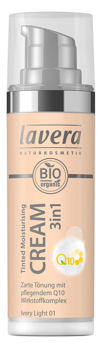 lavera Tinted Moisturising Cream 3 w 1 Q10 Ivory Light krem nawilżający ∙ pielęgnacja skóry i kolor ∙ wegański naturalny kosmetyk, naturalne substancje czynne do makijażu, 100% naturalne (1 x 30 ml)