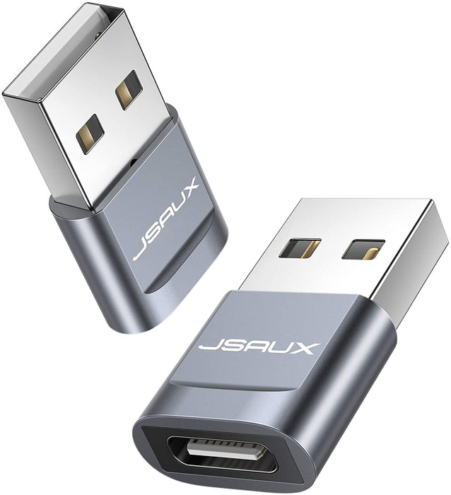 JSAUX Adapter USB A na USB C [2 sztuki] USB typ C kompatybilny z MacBook Pro 2018/2017/2016, Samsung Galaxy A70/A50/S9/S8//S8+/Note 8, Google Pixel 2/2XL, Nexus 6P/5X, LG G5/G6 szary