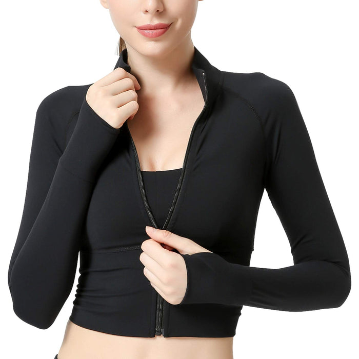 FEOYA damska kurtka sportowa z długim rękawem bluzka damska z wysokim rękawem slim slim kurtka do jogi pilates oddychająca S-XL