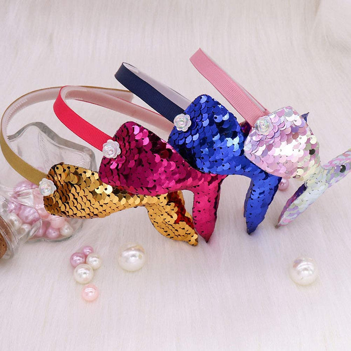 Opaska do włosów w kształcie syrenki, 6 sztuk, opaska na włosy z cekinami, elastyczna opaska na czoło z syrenką, błyszcząca syrenka, opaska na włosy z cekinami, opaska na czoło