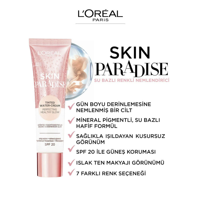 L'Oréal Paris Skin Paradise Krem do twarzy naturalna przyjemna formuła, zdrowy błysk cery, SPF 20, 03 Fair, 30 ml
