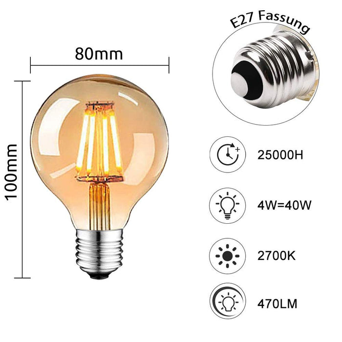 Żarówka Edison w stylu vintage, lampa LED Edison, ciepła biel, E27, 4 W, 2700 K, retro, antyczna żarówka, 470 lumenów, idealna do oświetlenia nostalgicznego i retro w rodzinie, hotelu, baru itp., 6 sztuk