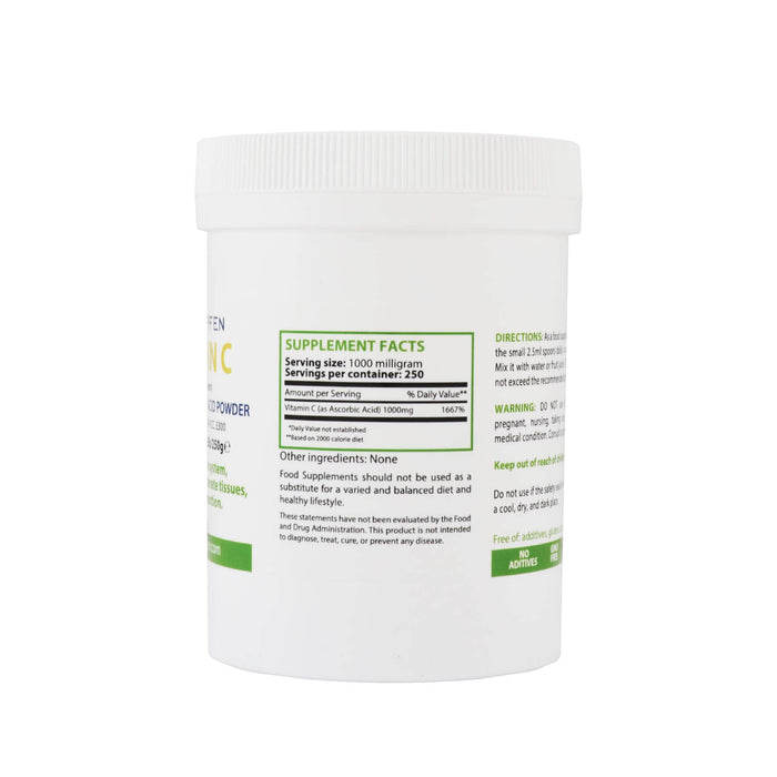 Czysty kwas askorbinowy drobnokrystaliczny proszek | 0,55 lb - 250 g | witamina C | jakość farmaceutyczna (Ph. Eur, USP, BP) | Heiltropfen®