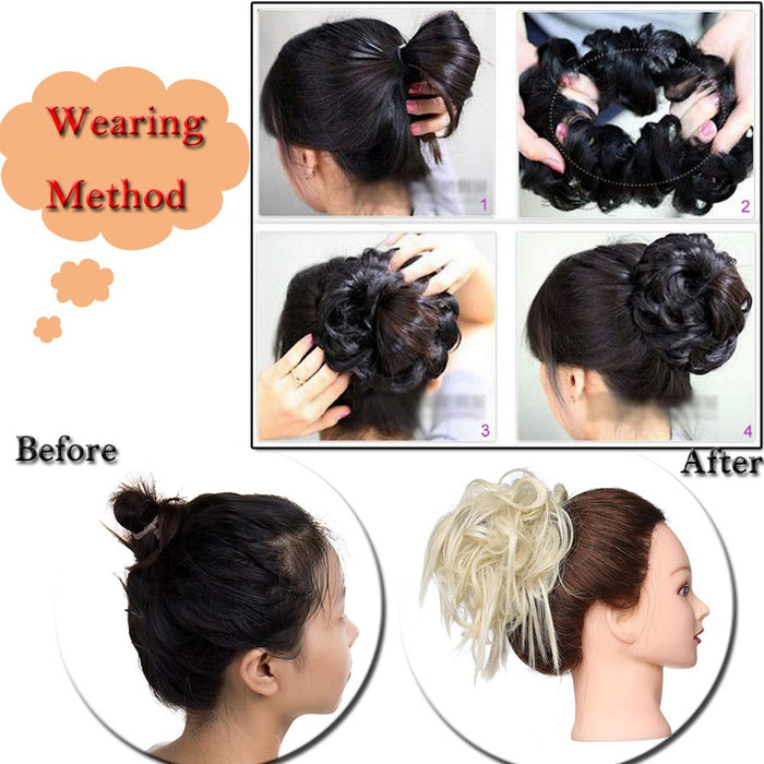 Updos Tousled Hair Extensions niechlujne kręcone gumki do włosów kok, przedłużanie włosów, elastyczna treska, natychmiastowy kucyk, peruka, falowana, jasnobrązowa i popielaty blond