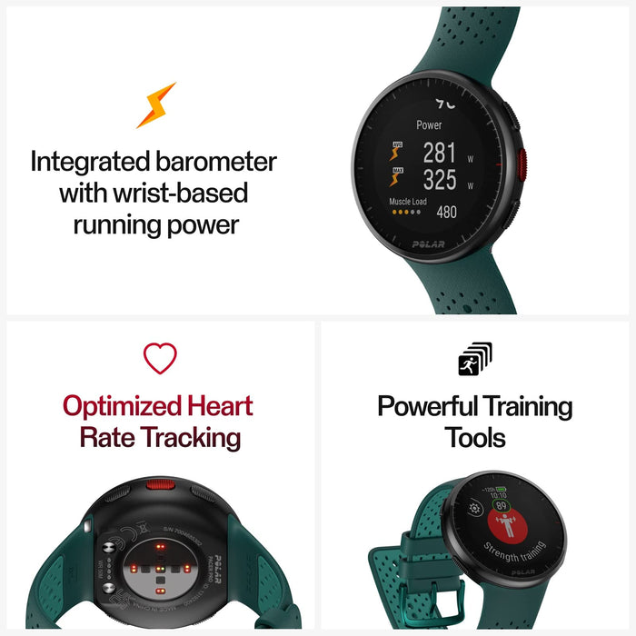 Polar Pacer Pro, Zaawansowany zegarek z GPS do biegania, Lekki design, Nowy Program treningowy i narzędzia do regeneracji, Czujnik tętna, Lepszy kontrast ekranu, Sterowanie muzyką, S-L, Szaro-czarny