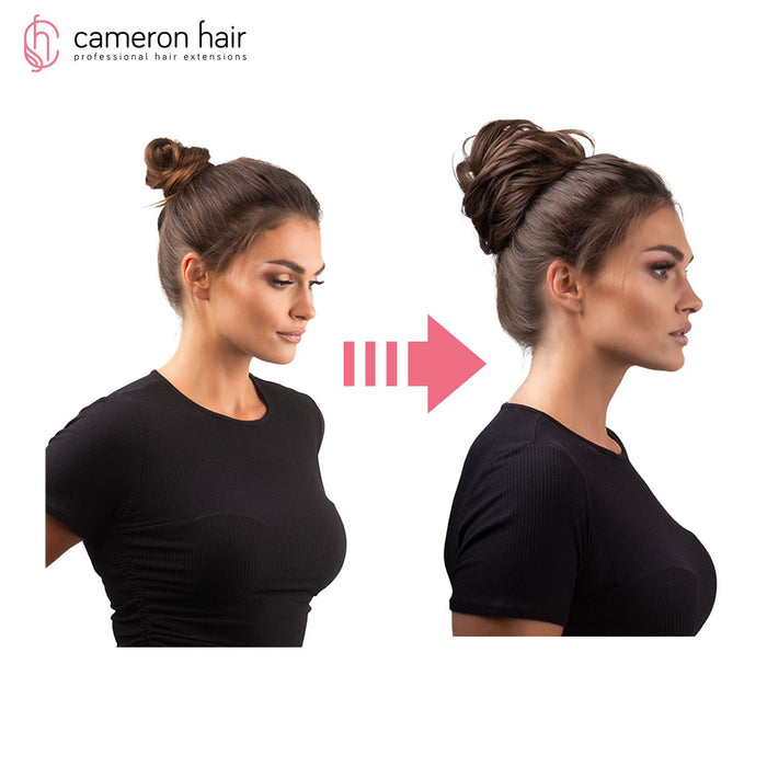 CAMERON HAIR Doczepiany Kok na Gumce, Ciemnobrązowy, Gęsty, Naturalny Połysk, Miękki, Wytrzymały, Suszenie, Modelowanie, Prostowanie, Treska, Liczne Warianty