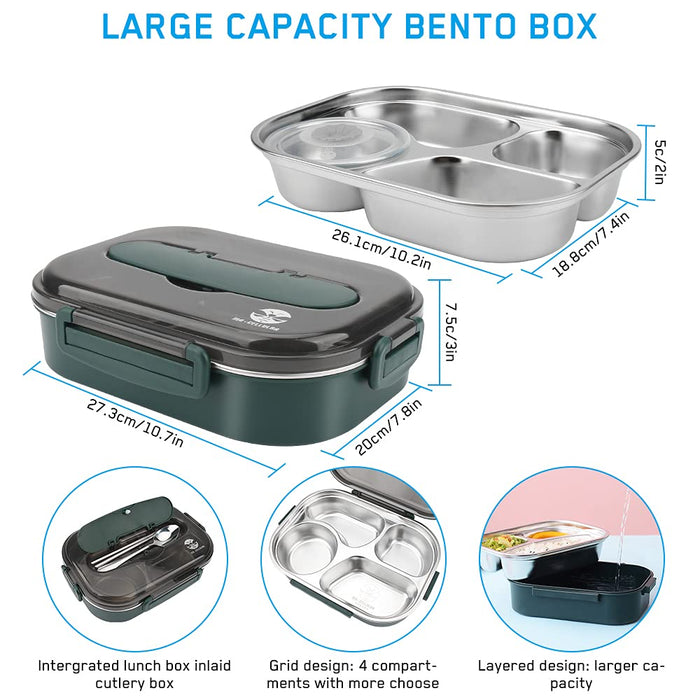 1500 ml pudełko na lunch, Victop pojemnik bento ze stali nierdzewnej szczelny z torbą do przenoszenia i sztućcami, 4 przegródki pojemnik do przechowywania żywności dla dzieci dorosłych mężczyzn studencka rodzinna wycieczka piknikowa