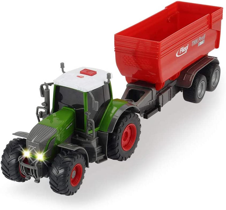 Dickie Toys 203737002 FARM Fendt 939 Vario traktor zabawkowy z przyczepą 41 cm, zabawa w gospodarstwo rolne, podnoszenie i opuszczanie, otwierana tylna klapa, światło i dźwięk, dla dzieci od 3 lat