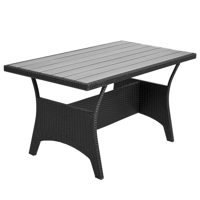 Deuba Polirattanowy zestaw mebli do siedzenia narożnego Lissabon 7 cm nakładki WPC stół ogrodowy 340 cm siedzisko zestaw do siedzenia ławka narożna - czarny