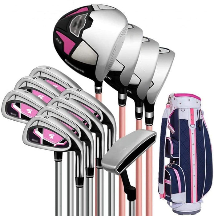 Zestaw damskich kijów golfowych, zestaw damskich kijów golfowych Kompletny zestaw kijów golfowych dla praworęcznych, zestaw kijów golfowych z kijami golfowymi i torbą stojącą dla kobiet i początkują
