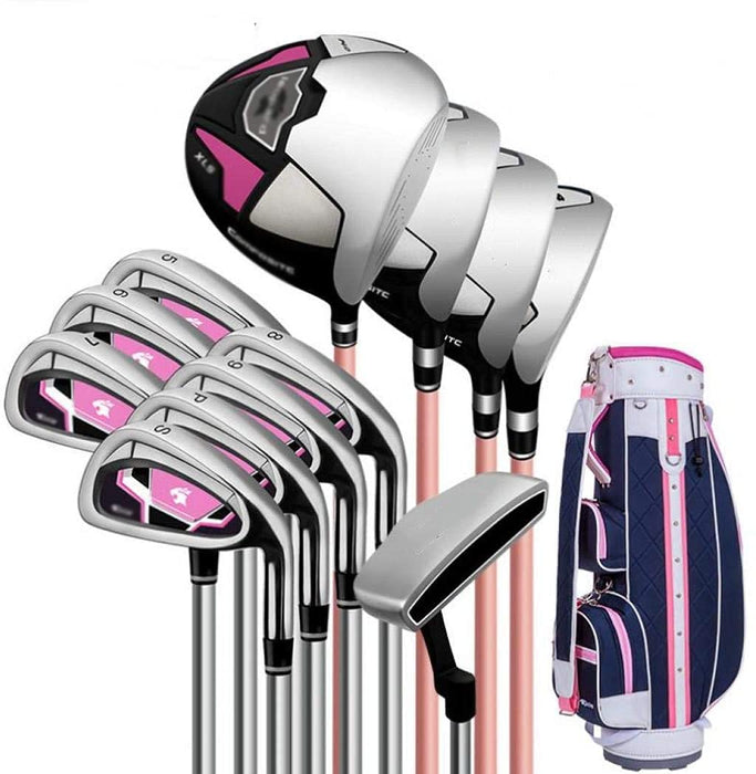Zestaw damskich kijów golfowych, zestaw damskich kijów golfowych Kompletny zestaw kijów golfowych dla praworęcznych, zestaw kijów golfowych z kijami golfowymi i torbą stojącą dla kobiet i początkują