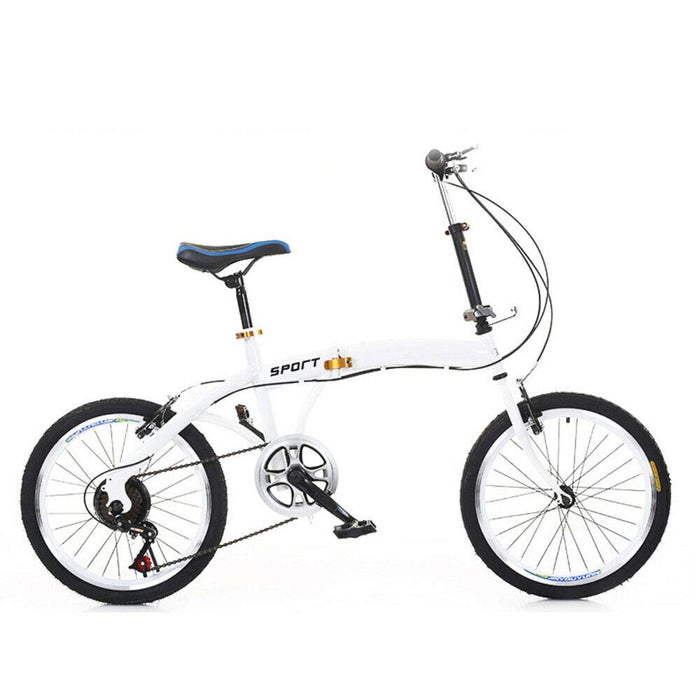 sujrtuj Biały, składany rower 20", uniseks, dla dorosłych, 7-biegowa dźwignia zmiany biegów, podwójne hamulce V, składany rower miejski