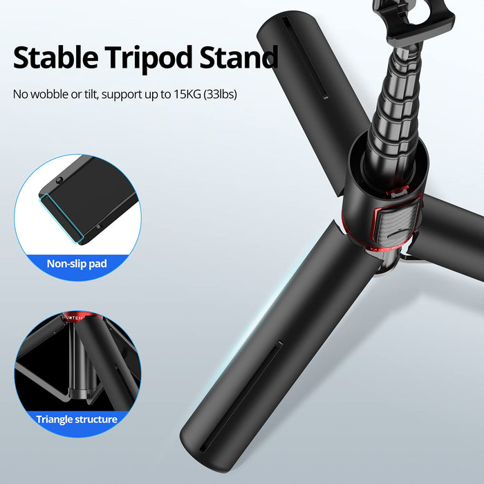 ATUMTEK Statyw do selfie Stick wysuwany 3 w 1 aluminiowy kij do selfie Bluetooth z bezprzewodowym pilotem do iPhone 13/13 Pro/12/11 Pro/XS Max/XS/XR/X/8/7, Samsung Huawei LG Google Sony, czerwony
