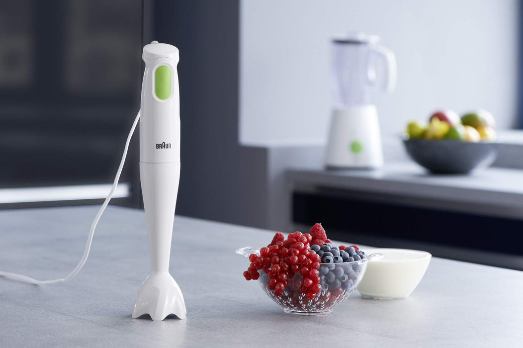Braun MultiQuick 1 MQ100 blender ręczny, mikser do zupy, ostrza ze stali nierdzewnej, zlewka z tworzywa sztucznego bez BPA, różdżka do mycia w zmywarce - biała