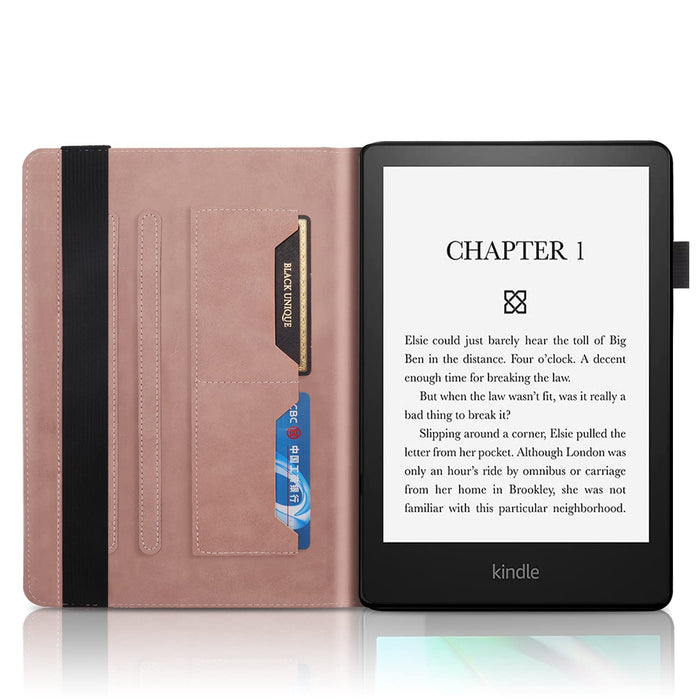 YKTO Bookstyle Flip Tablet Case do Kindle Paperwhite 5 2021 etui ze skóry PU, odporny na uderzenia zderzak, zamknięcie magnetyczne, szlufki na karty Folio, funkcja stojaka, etui do Kindle Paperwhite 5 2021, kolor różowe złoto