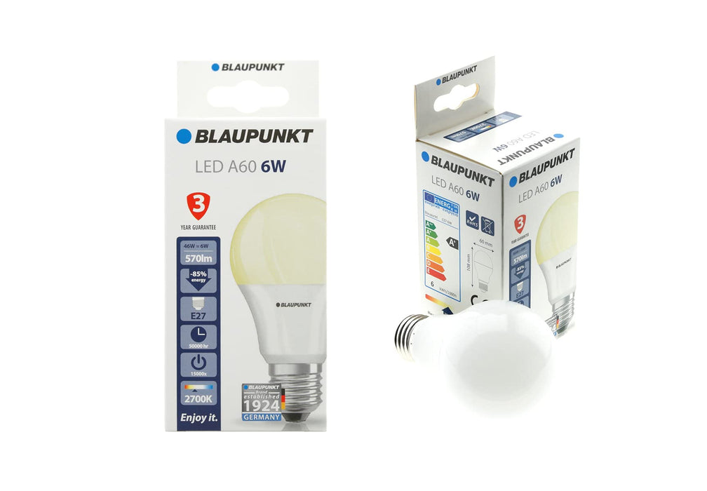 Blaupunkt Żarówka LED E27 – Classic – żarówka LED – oświetlenie pomieszczenia – 6 W – zamiennik żarówki 48 W – ciepła biel 2700 K – lampa – energooszczędne i oszczędne światło – lampy LED – pojedyncze