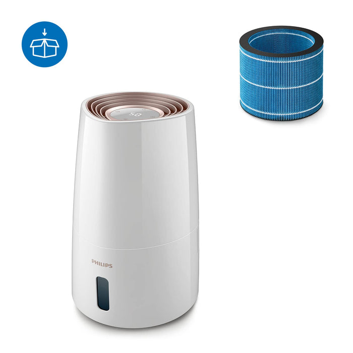 Philips Seria 3000 Nawilżacz Powietrza - Nawilżacz Pomieszczenia do 45 m², Technologia NanoCloud, 3 Prędkości, Tryb Snu, Zbiornik 3l (HU3916/10)