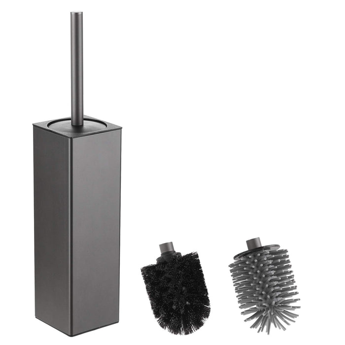 bgl Szczotka toaletowa i uchwyt, silikonowy uchwyt na szczotkę toaletową 2 głowica szczotki, aluminiowa kwadratowa szczotka do czyszczenia łazienki, szczotki toaletowe (szary)