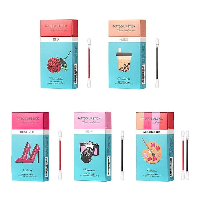 SUPYINI 2021 New 20 Pieces/Set Lipstick Cigarette Cotton Swab, Tattoo Lipstick Cotton Buds, Cigarette Cotton Swab Lipstick Durable Waterproof Liquid Non-Stick Lipstick Easy to Carry