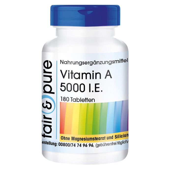 Witamina A 5000 I.E. (1500µg) - octan retinylu - wegańska - bez stearynianu magnezu - 180 tabletek
