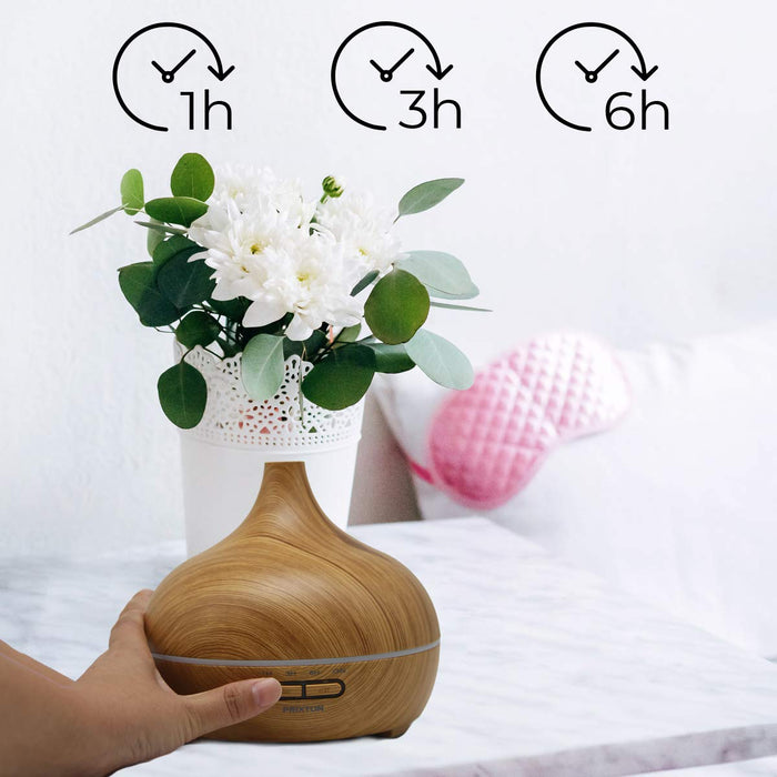 PRIXTON - Nawilżacz powietrza/olejek aromatyczny do aromaterapii, zbiornik 300 ml, światło nocne LED, timer 1-3-6 h, odświeżacz powietrza, nawilżacz powietrza, dyfuzor aromatów | Hidra H5W