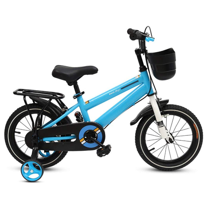 XBSLJ Dziecięcy rower składany, rower dziecięcy, rower chłopięcy z kołami podporowymi, regulowane siedzisko kierownicy 12-14-16-18 cali dla noworodków (kolor: niebieski, rozmiar: 14 cali)