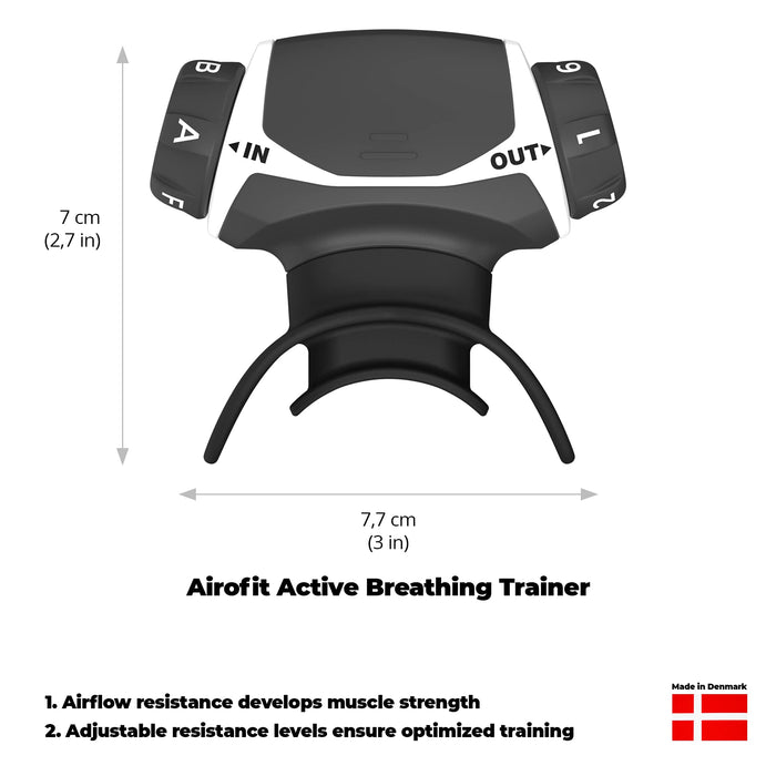 Airofit Active™ trenażer oddechowy i wirtualna aplikacja do prowadzenia dróg oddechowych | ogólne dobre samopoczucie, trener mięśni dla poprawy zdolności płuc, aktywny styl życia | idealnie nadaje się do uprawiania sportu i dobrego samopoczucia